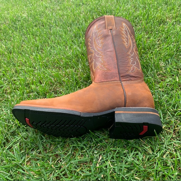 Men’s Western Rodeo Cowboy square toe Genuine cowhide Leather boots Tan 387 - Picture 7 of 8